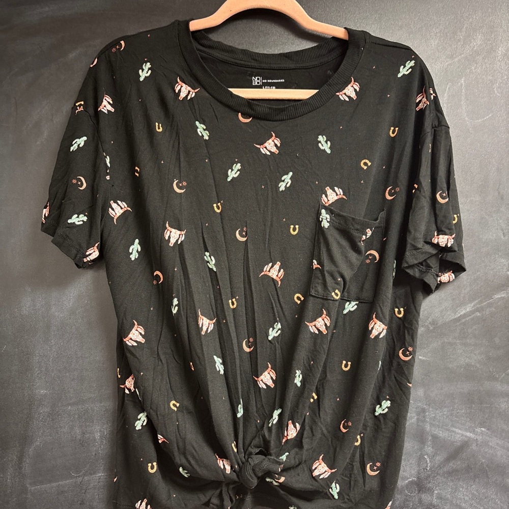 Black Patterned Short Sleeve Tee